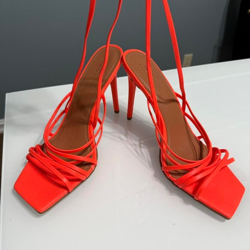 Bright‎ orange strappy high heels 10-11 wide